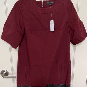 Banana Republic Burgundy Dress with Black Faux Leather Trim 6